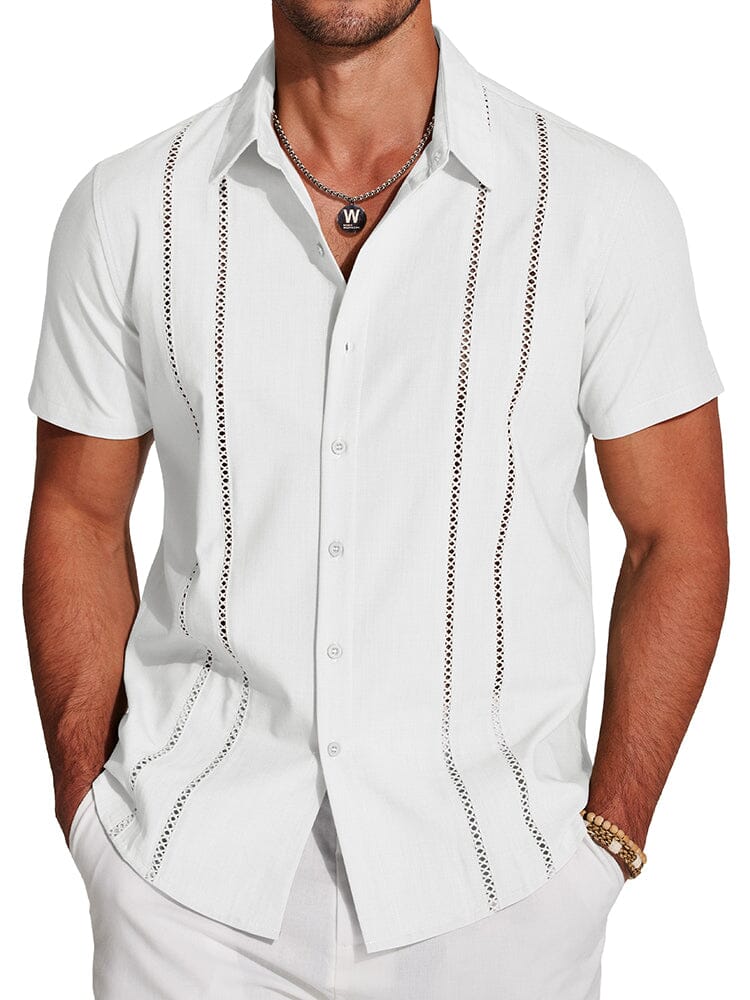 Casual Button Down Cuban Guayabera Shirt (US Only) Shirts coofandy White S 