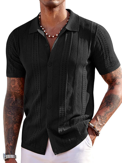 Casual Breathable Knit Beach Shirt Shirts coofandy Black S 