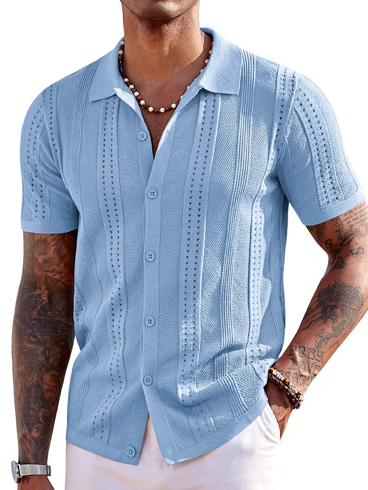 Casual Breathable Knit Beach Shirt Shirts coofandy Clear Blue S 