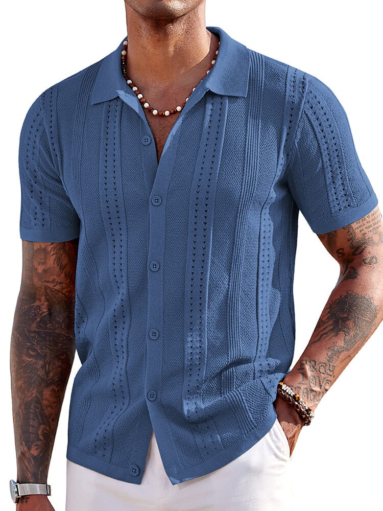 Casual Breathable Knit Beach Shirt Shirts coofandy Denim Blue S 