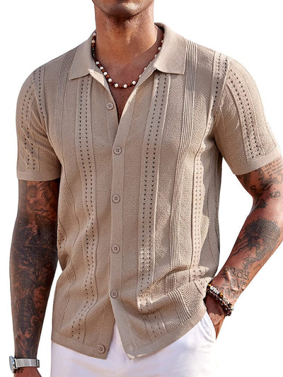 Casual Breathable Knit Beach Shirt Shirts coofandy Khaki S 