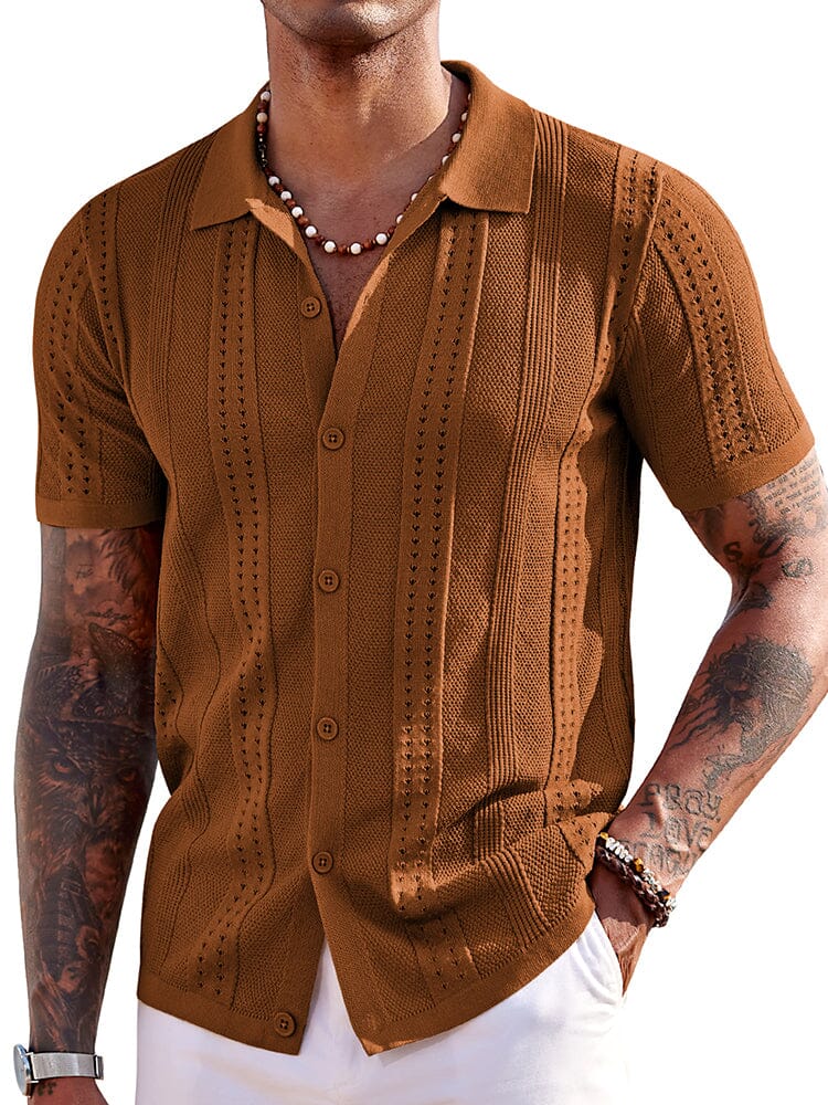 Casual Breathable Knit Beach Shirt Shirts coofandy Brown S 