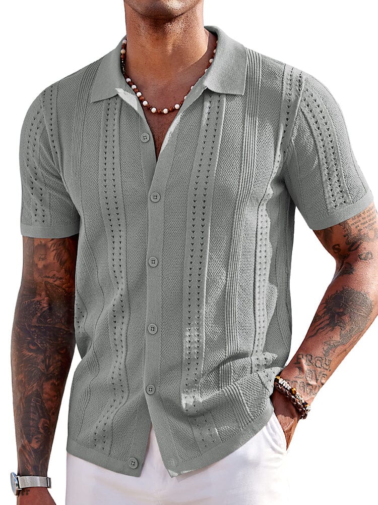 Casual Breathable Knit Beach Shirt Shirts coofandy Light Grey S 