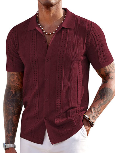 Casual Breathable Knit Beach Shirt Shirts coofandy Wine Red S 
