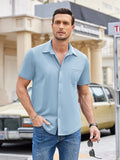Summer Casual Wrinkle Free Shirt (US Only) Sets coofandy Clear Blue S 