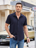 Summer Casual Wrinkle Free Shirt (US Only) Sets coofandy Navy Blue S 