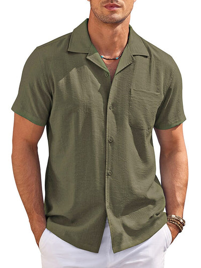 Casual Vacation Cuban Shirt Shirts coofandy Army Green S 