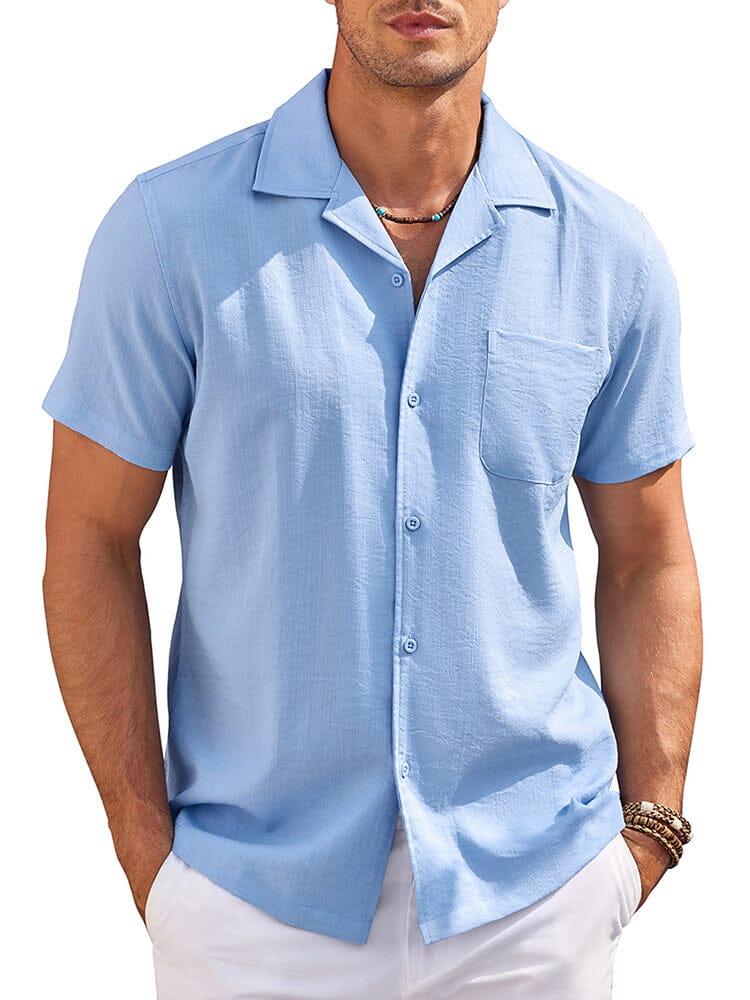 Casual Vacation Cuban Shirt Shirts coofandy Clear Blue S 