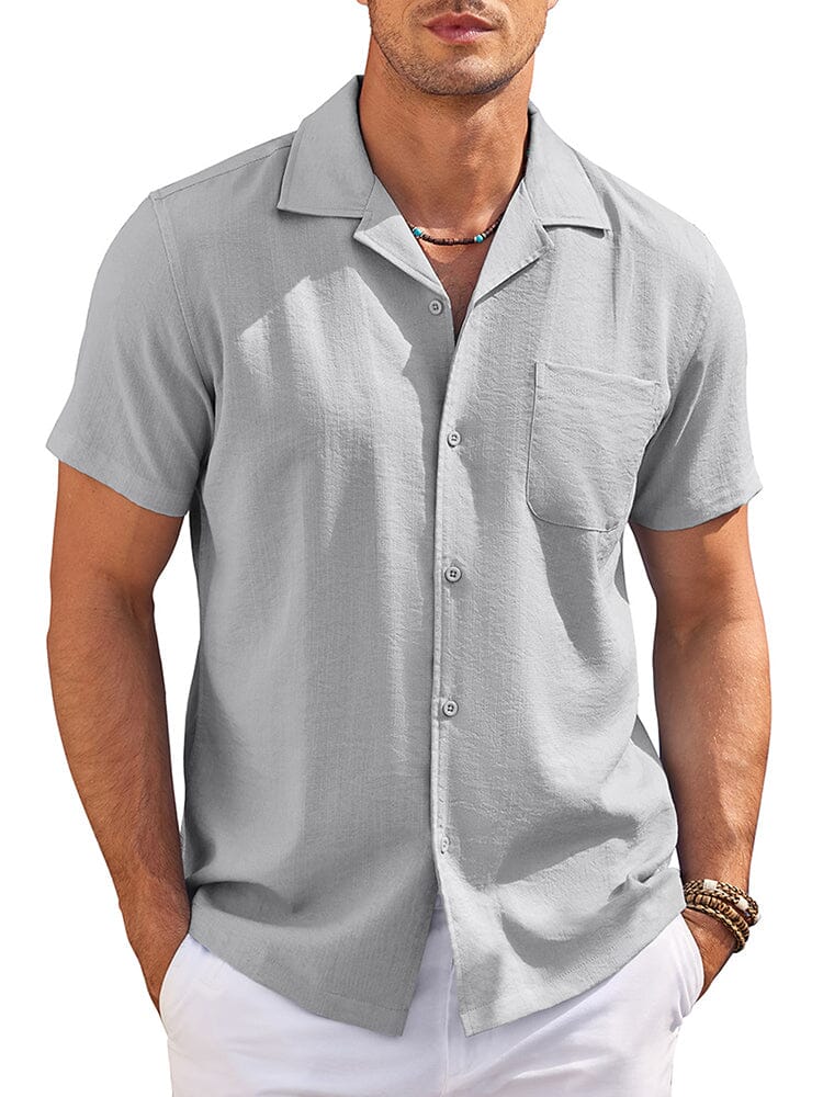 Casual Vacation Cuban Shirt Shirts coofandy Light Grey S 