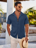 Summer Casual Knit Shirt (US Only) Sets coofandy Navy Blue S 
