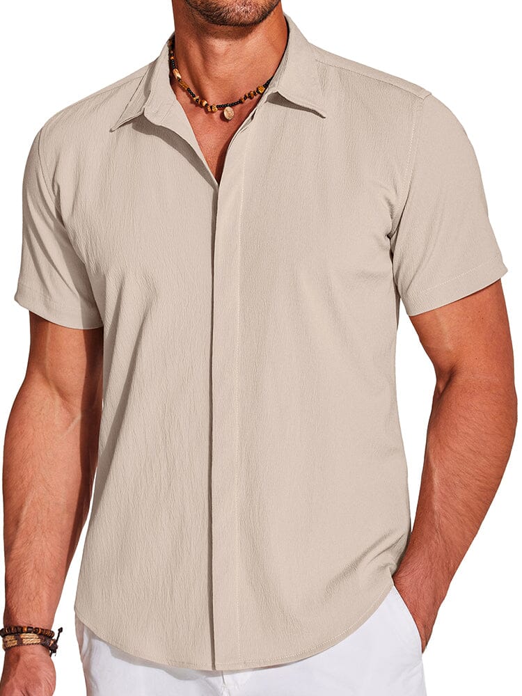 Casual Wrinkle Free Textured Shirt (US Only) Shirts coofandy Apricot S 