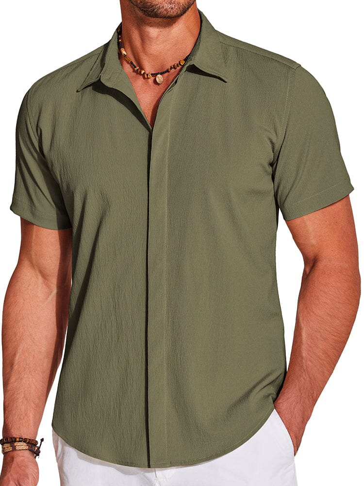 Casual Wrinkle Free Textured Shirt (US Only) Shirts coofandy Army Green S 