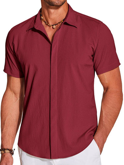 Casual Wrinkle Free Textured Shirt (US Only) Shirts coofandy Wine Red S 