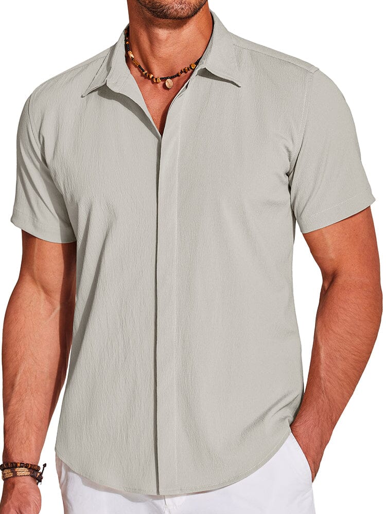 Casual Wrinkle Free Textured Shirt (US Only) Shirts coofandy Light Grey S 