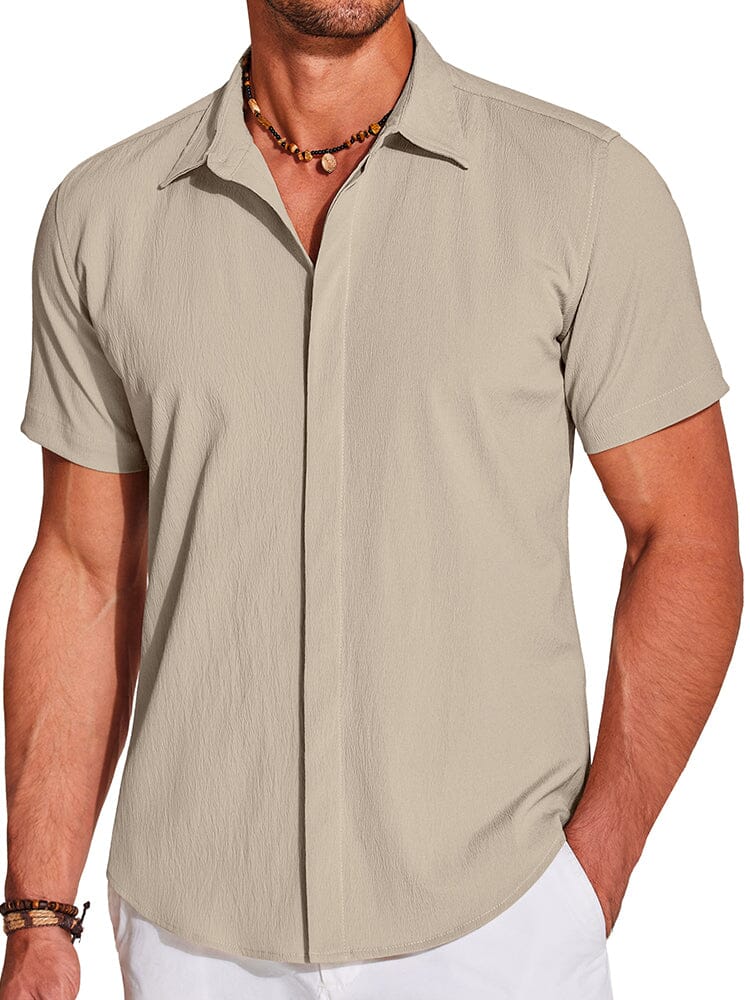 Casual Wrinkle Free Textured Shirt (US Only) Shirts coofandy Khaki S 