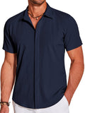 Casual Wrinkle Free Textured Shirt (US Only) Shirts coofandy Navy Blue S 