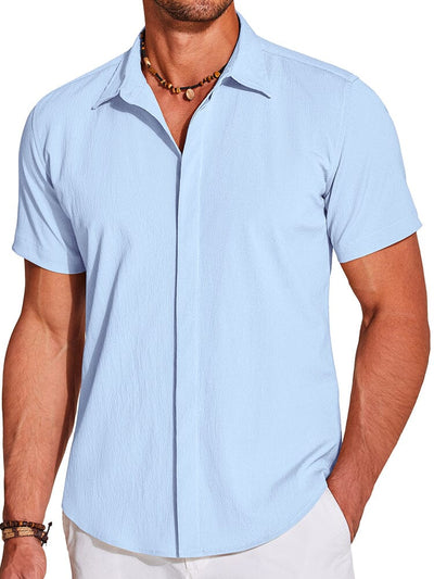 Casual Wrinkle Free Textured Shirt (US Only) Shirts coofandy Clear Blue S 