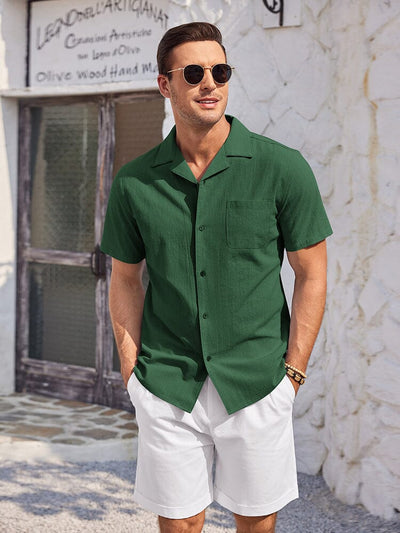 100% Cotton Short Sleeve Beach Shirt (US Only) Shirts & Polos coofandy Dark Green S 