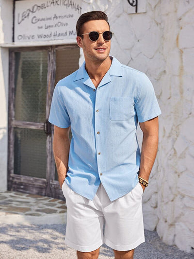 100% Cotton Short Sleeve Beach Shirt (US Only) Shirts & Polos coofandy Clear Blue S 