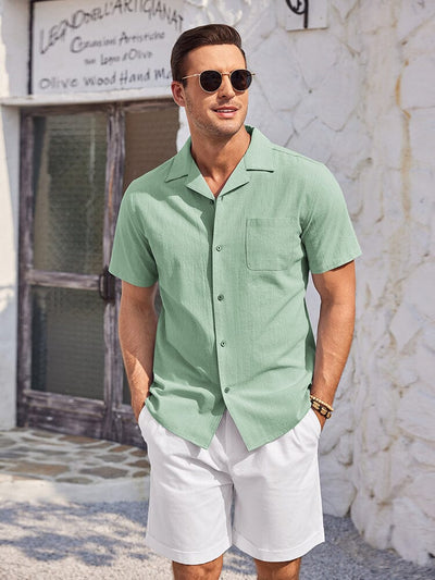 100% Cotton Short Sleeve Beach Shirt (US Only) Shirts & Polos coofandy Light Green S 