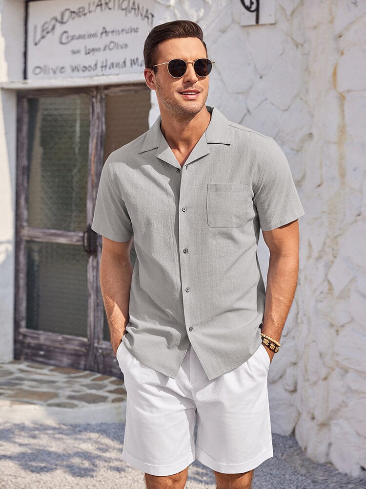 100% Cotton Short Sleeve Beach Shirt (US Only) Shirts & Polos coofandy Grey S 