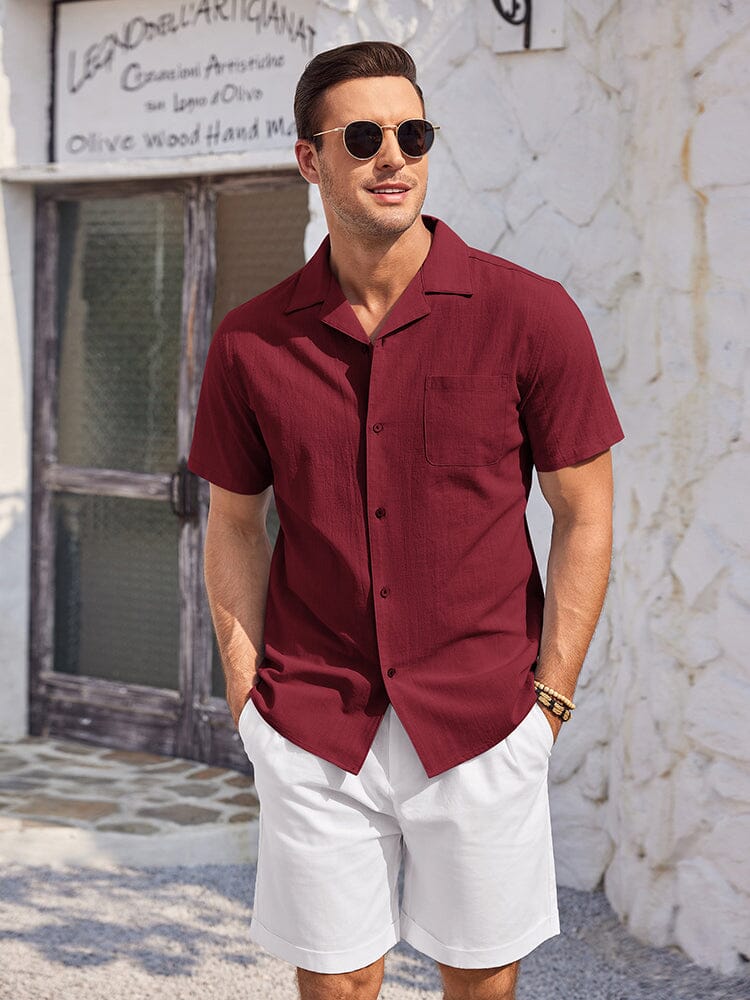 100% Cotton Short Sleeve Beach Shirt (US Only) Shirts & Polos coofandy Wine Red S 
