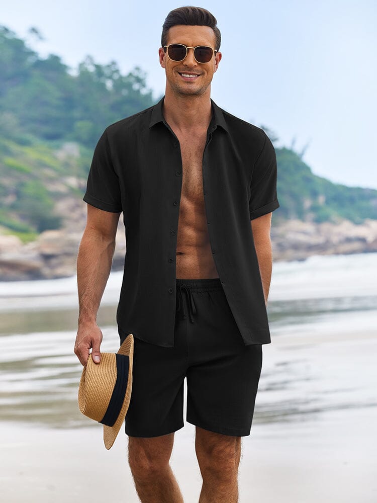 Vacation Textured Beach Shirt Set (US Only) Sets coofandy Black S 