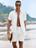 Vacation Textured Beach Shirt Set (US Only) Sets coofandy White S 