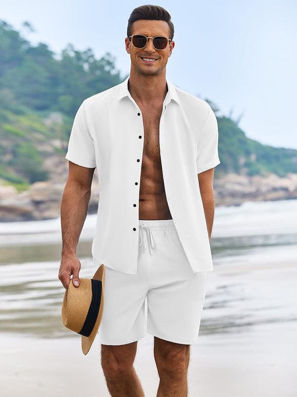 Vacation Textured Beach Shirt Set (US Only) Sets coofandy White S 