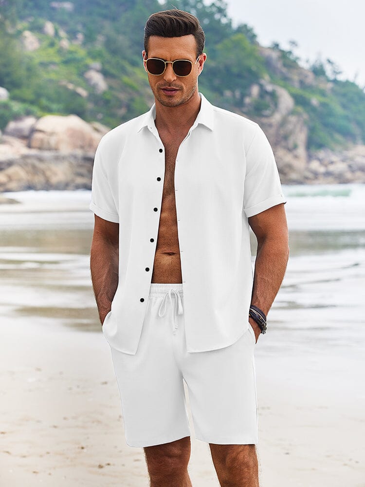 Vacation Textured Beach Shirt Set (US Only) Sets coofandy 