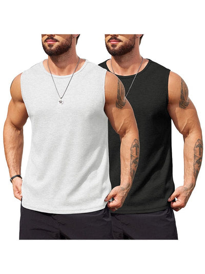 Casual 2 Pack Waffle Tank Tops (US Only) Tank Tops coofandy White/Black S 