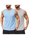 Casual 2 Pack Waffle Tank Tops (US Only) Tank Tops coofandy Light Blue/Light Grey S 