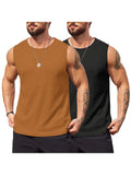 Casual 2 Pack Waffle Tank Tops (US Only) Tank Tops coofandy Black/Brown S 