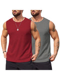 Casual 2 Pack Waffle Tank Tops (US Only) Tank Tops coofandy Dark Grey/Dark Red S 