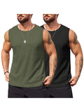 Casual 2 Pack Waffle Tank Tops (US Only) Tank Tops coofandy Black/Army Green S 