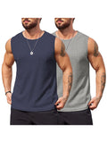 Casual 2 Pack Waffle Tank Tops (US Only) Tank Tops coofandy Navy Blue/Light Grey S 