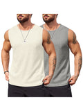 Casual 2 Pack Waffle Tank Tops (US Only) Tank Tops coofandy Cream/Light Grey S 