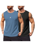 Casual 2 Pack Waffle Tank Tops (US Only) Tank Tops coofandy Black/Navy Blue S 