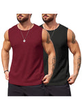 Casual 2 Pack Waffle Tank Tops (US Only) Tank Tops coofandy Black/Wine Red S 
