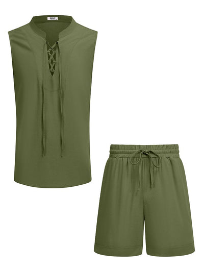 Casual Beach Tank Top Shorts Set (US Only) Beach Sets coofandy Army Green S 