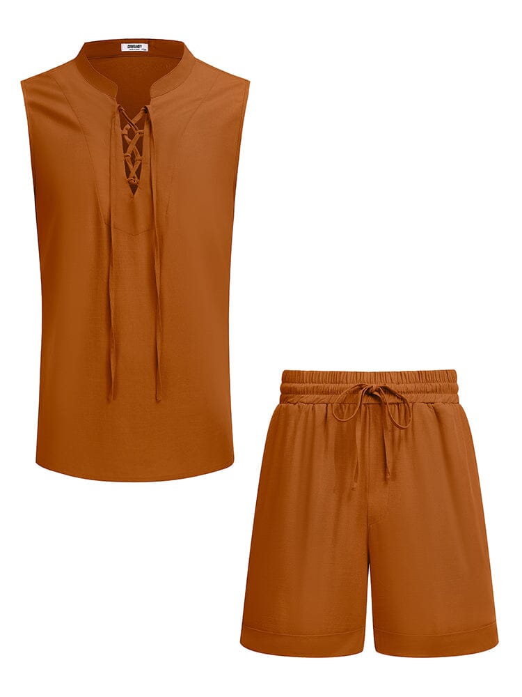 Casual Beach Tank Top Shorts Set (US Only) Beach Sets coofandy Orange S 