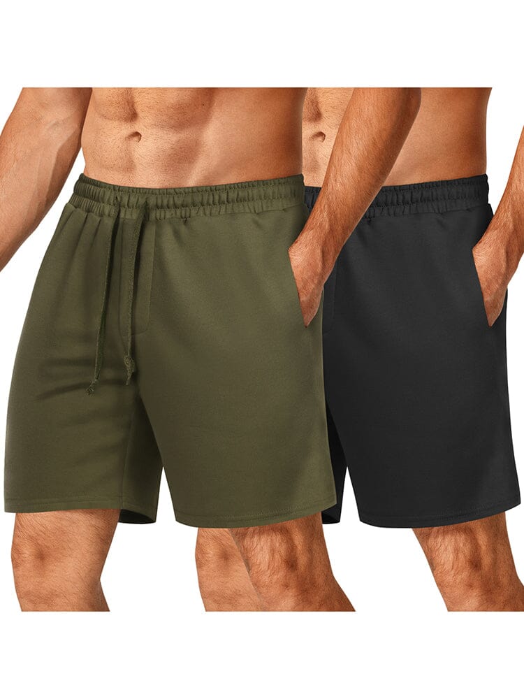 2 Pack Athletic Workout Shorts (US Only) Shorts coofandy Army Green/Black S 