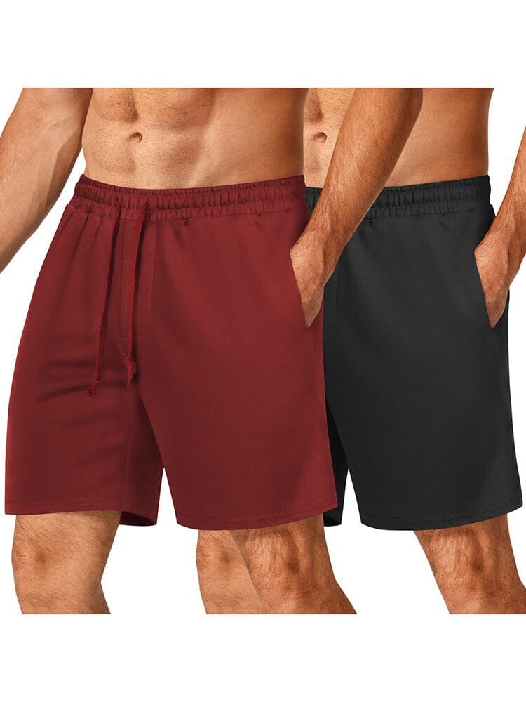 2 Pack Athletic Workout Shorts (US Only) Shorts coofandy Red/Black S 