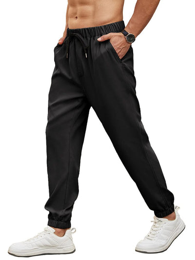 Regular Fit Elastic Waistband Jogger Pants (US Only) Pants coofandy Black S 