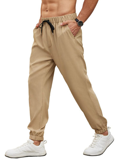 Regular Fit Elastic Waistband Jogger Pants (US Only) Pants coofandy Khaki S 