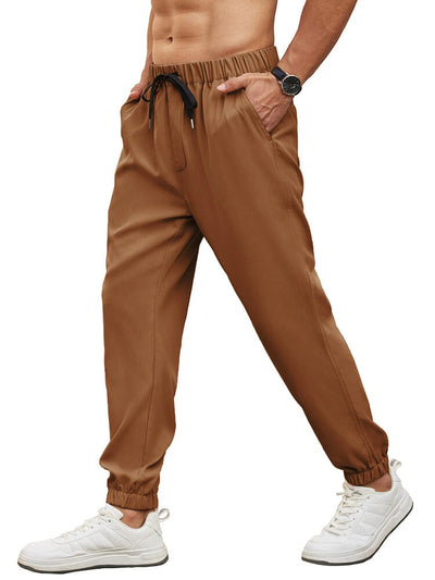 Regular Fit Elastic Waistband Jogger Pants (US Only) Pants coofandy Brown S 