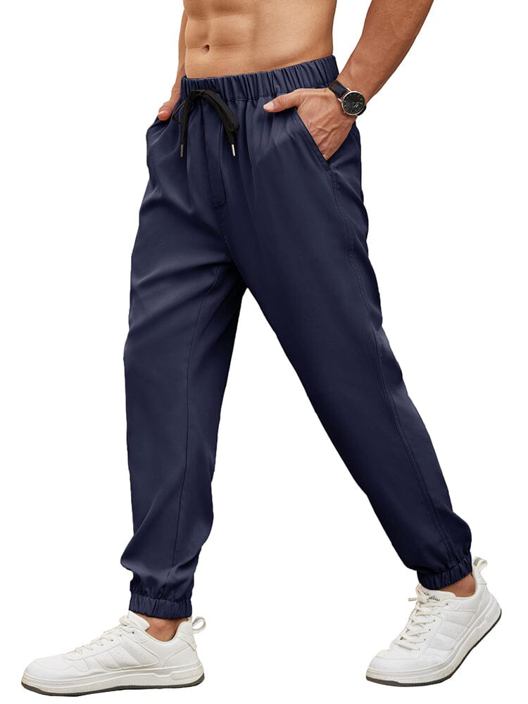 Regular Fit Elastic Waistband Jogger Pants (US Only) Pants coofandy Navy Blue S 