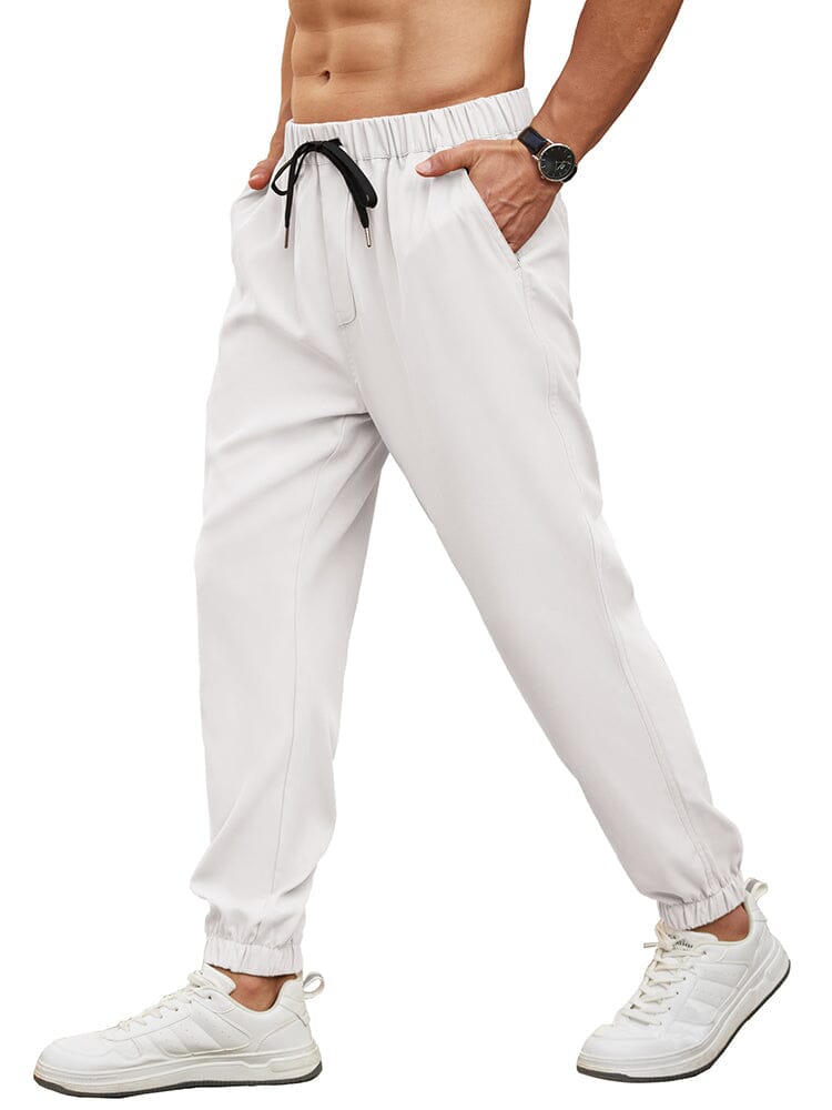 Regular Fit Elastic Waistband Jogger Pants (US Only) Pants coofandy White S 
