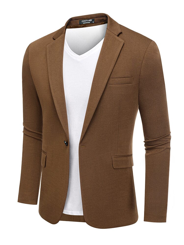 Casual One Button Knit Suit Jacket (US Only) Blazer coofandy 