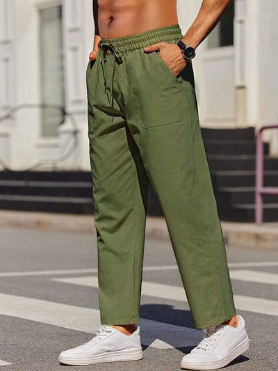 Casual Elastic Waist Linen Blend Pants (US Only) Pants coofandy Army Green S 